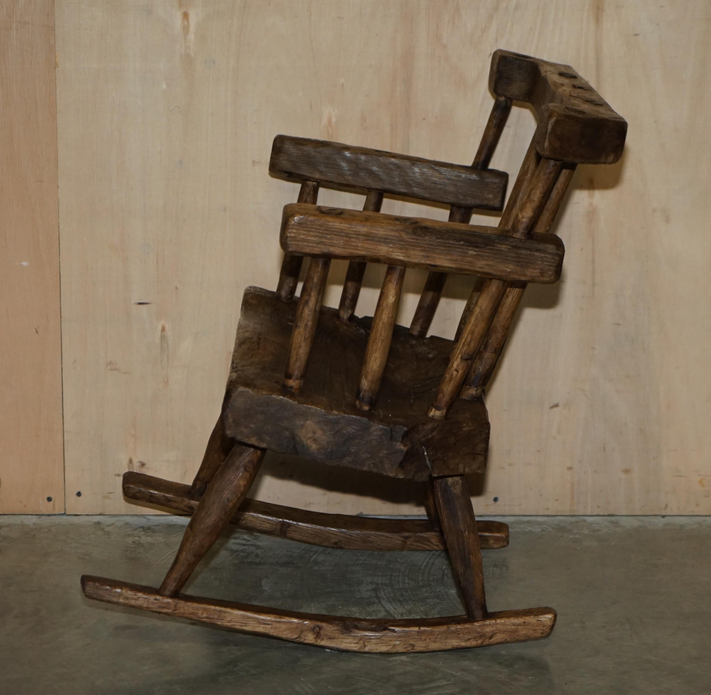 Rare & Primitive circa 1820 Irish Famine Rocking Armchair Original Timber For Sale 11