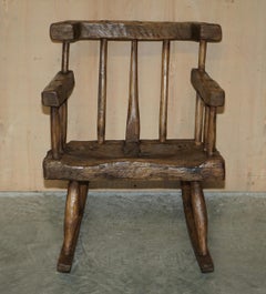 Rare & Primitive circa 1820 Irish Famine Rocking Armchair Original Timber
