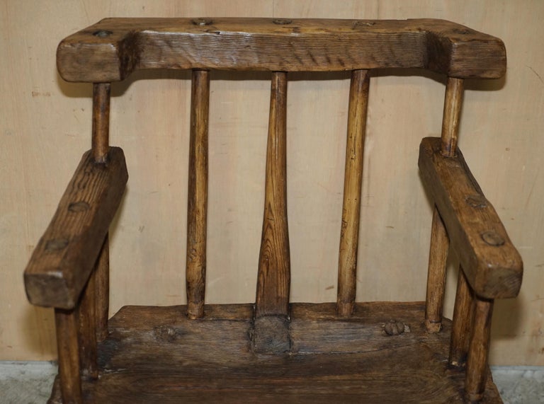 Hand-Crafted Rare & Primitive circa 1820 Irish Famine Rocking Armchair Original Timber For Sale