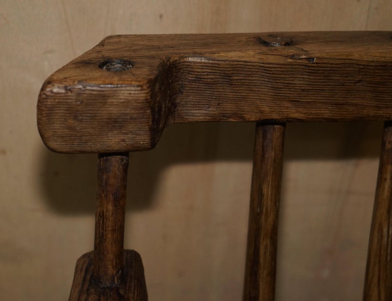 Pine Rare & Primitive circa 1820 Irish Famine Rocking Armchair Original Timber For Sale