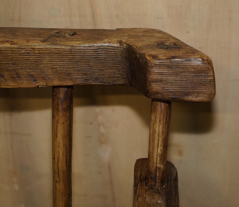 Rare & Primitive circa 1820 Irish Famine Rocking Armchair Original Timber For Sale 1