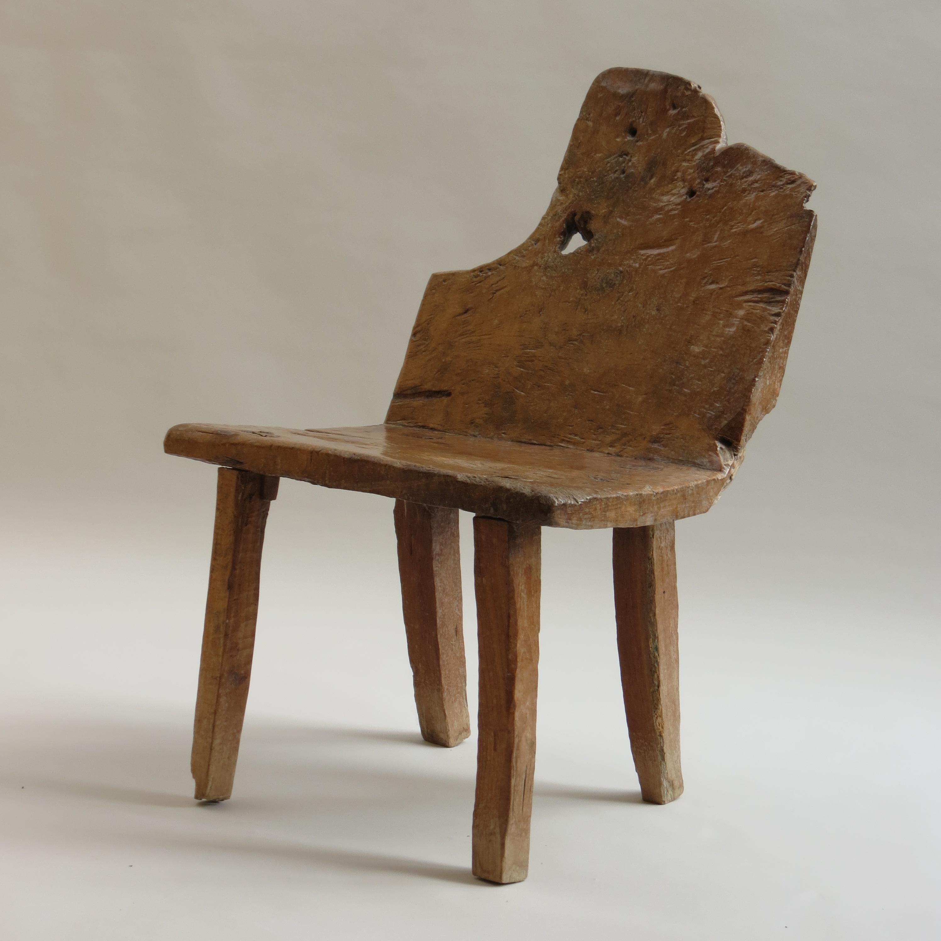 Hand-Crafted Rare Primitive Walnut Chair 19th Century English Wabi Sabi style