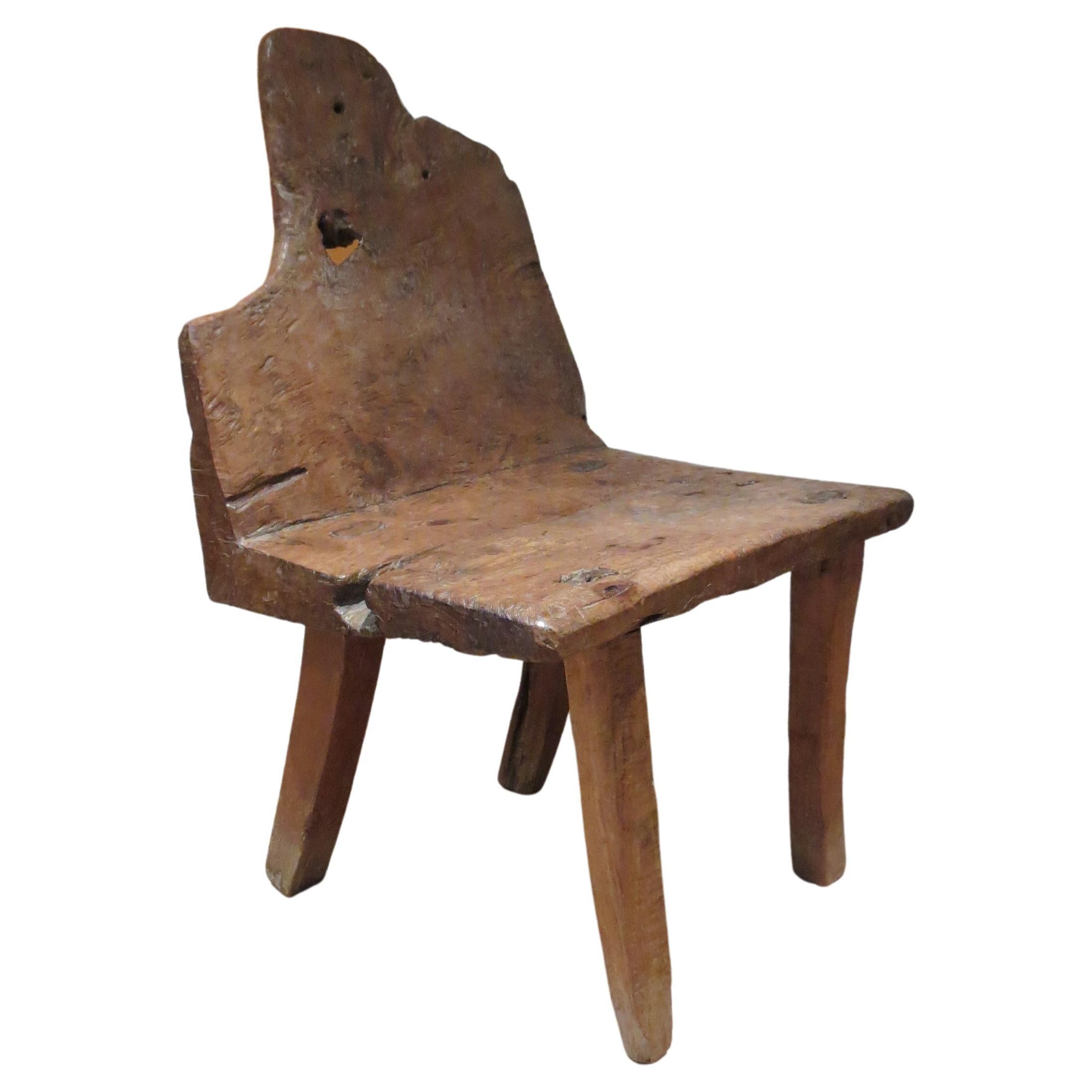 Rare Primitive Walnut Chair 19th Century English Wabi Sabi style For Sale