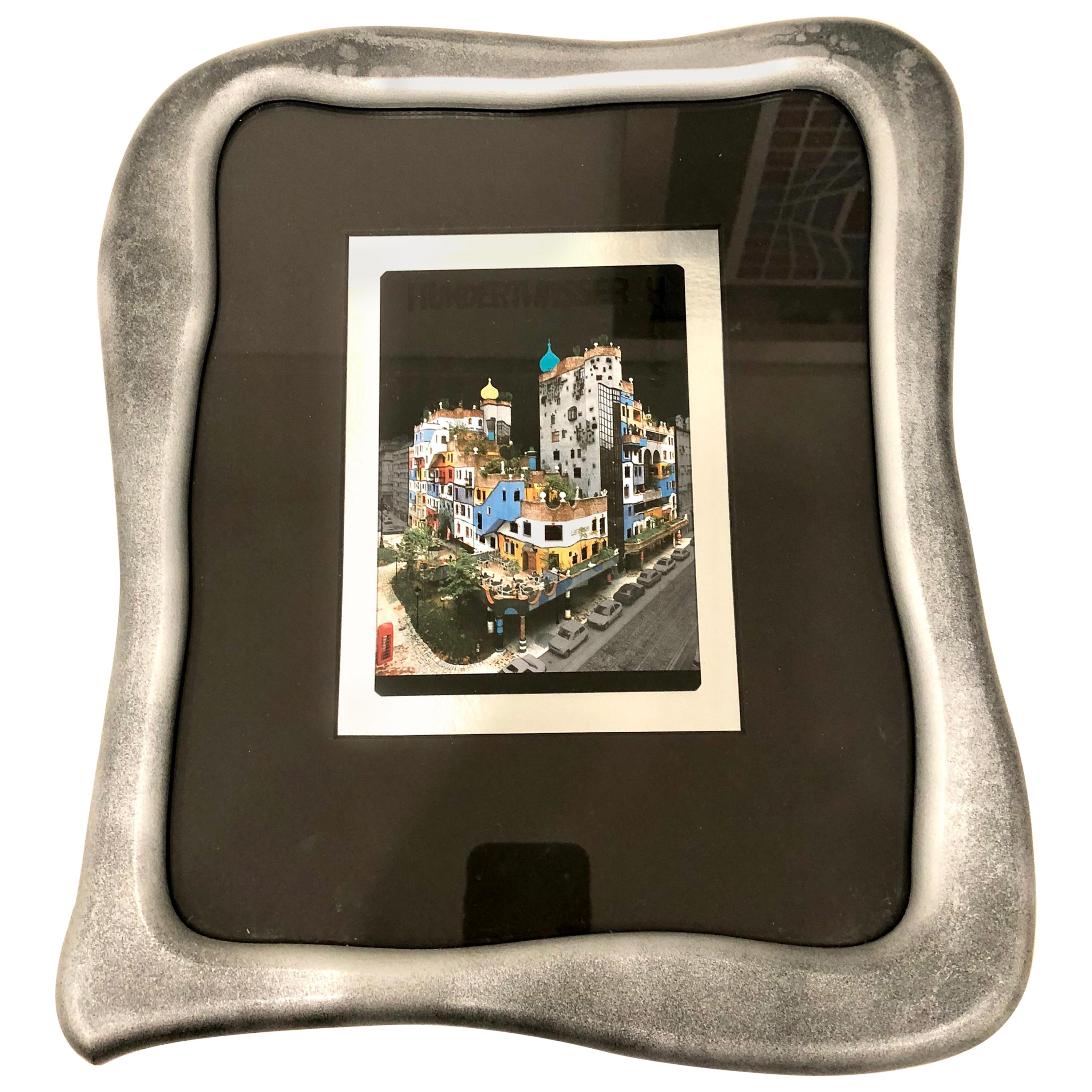Rare Print by Hundertwasser Haus in Aluminum Foil Framed For Sale