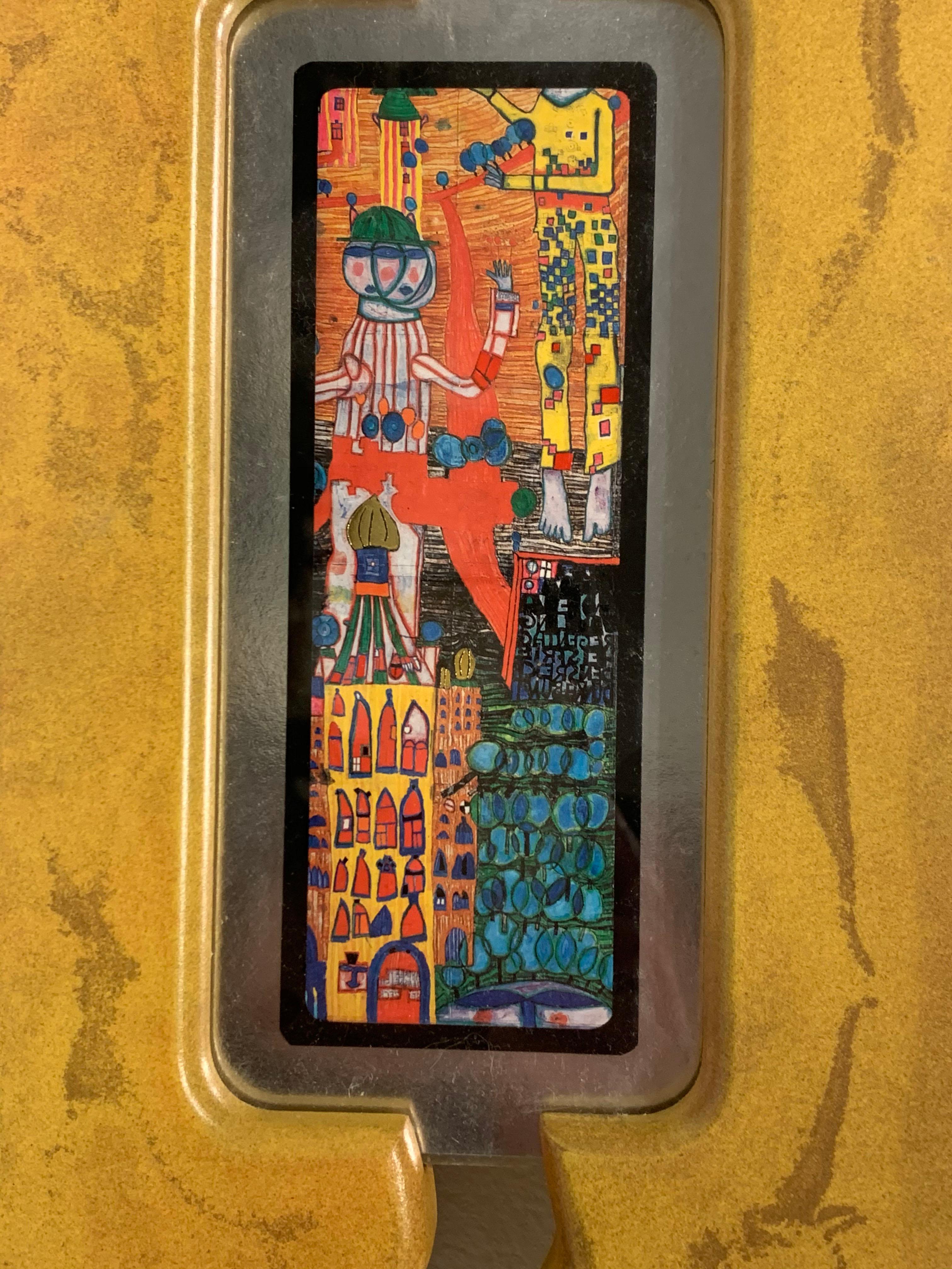 Rare Print by Hundertwasser Yellow Frame, 1989 In Excellent Condition For Sale In San Diego, CA