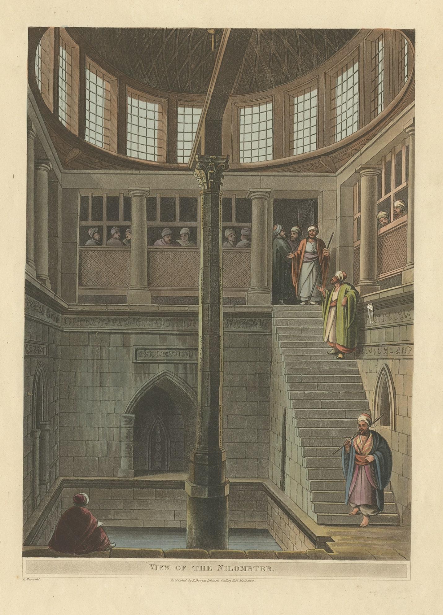 Rare tirage d'un Nilometer, une structure utilisée pour calculer les taxes en Égypte, 1802 Bon état - En vente à Langweer, NL