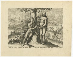 Rare Print of Genesis in the Old Testament; Adam and Eve Eating the Apple, 1674