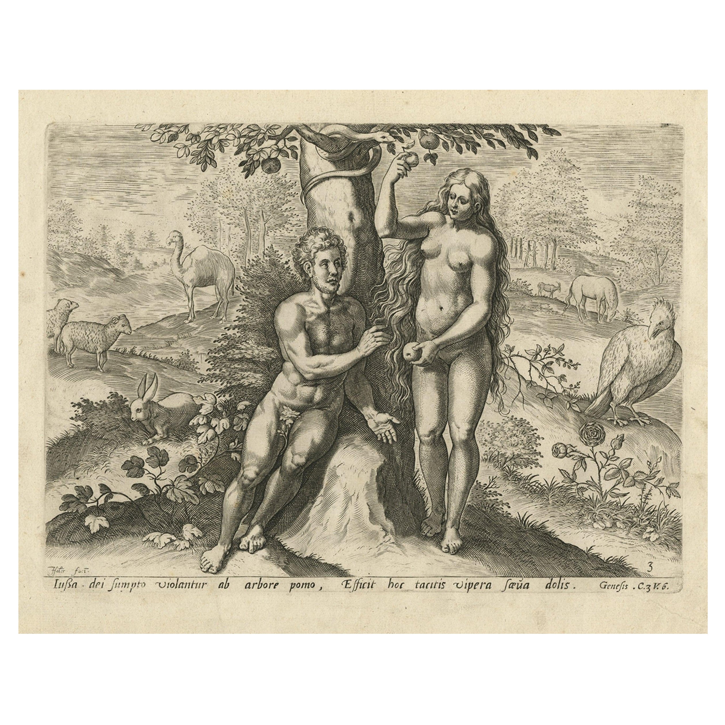 Seltener Druck von Genesis im Alten Testament; Adam und Eva essen den Apfel, 1674