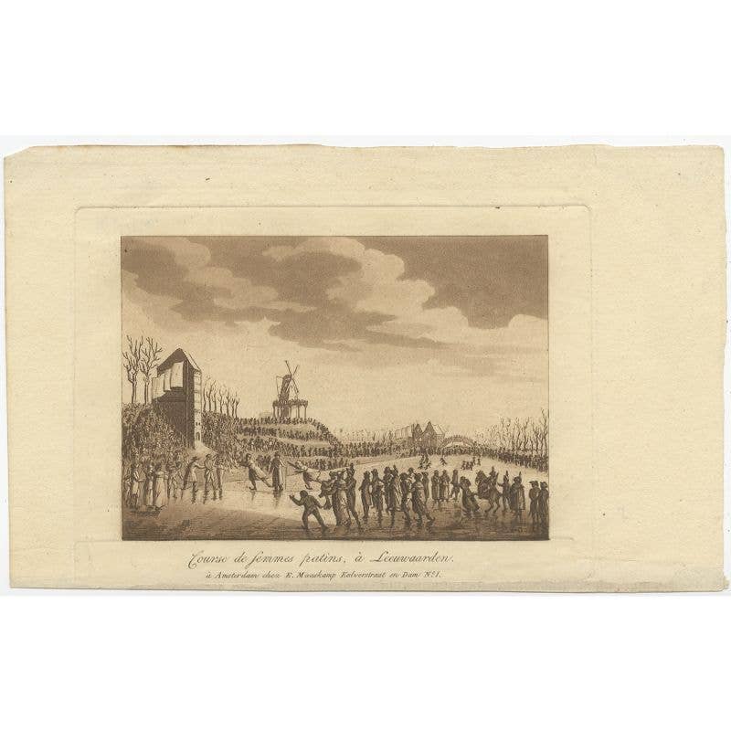 Rare Print of Ice Skating in Leeuwarden, Capital of Friesland, The Netherlands