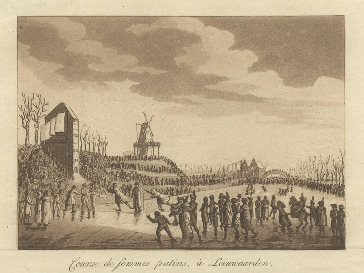 Rare Print of Ice Skating in Leeuwarden, Capital of Friesland, The Netherlands