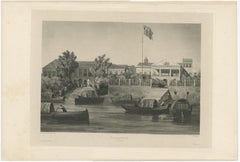 Rare Print of The Factories in Guangzhou, China, 1835