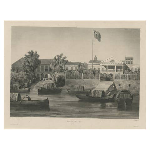 Rare Print of The Factories in Guangzhou, China, 1835