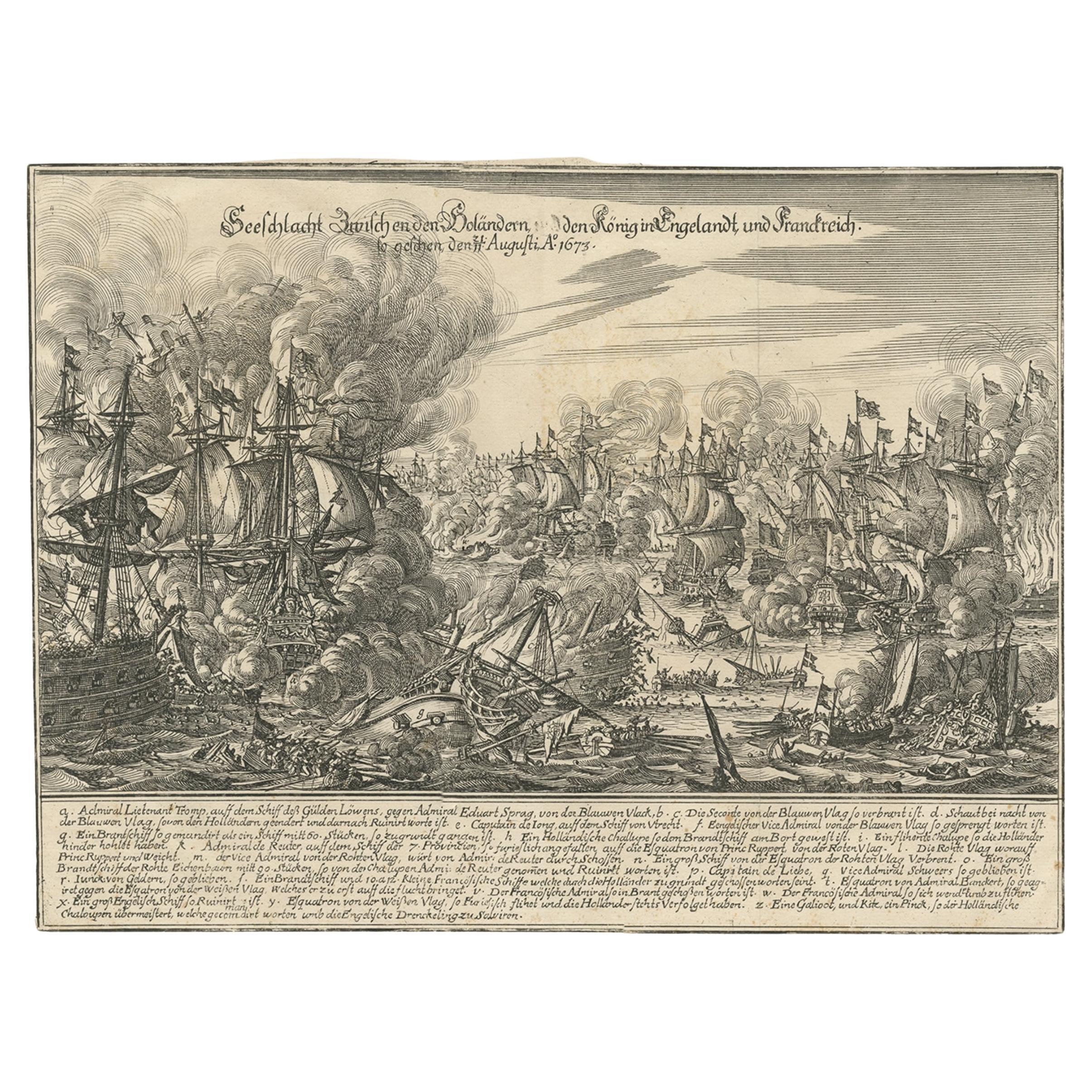 Rare Print of the Last Major Battle of the Third Anglo-Dutch War, Texel, 1680