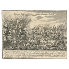 Rare estampe de la dernière bataille majeure de la troisième guerre anglo-néerlandaise, Texel, 1680
