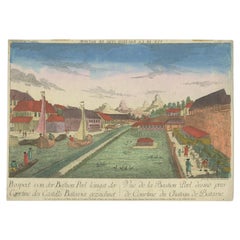 Rare impression du bassin de perles du château de Batavia dans les Indes orientales néerlandaises, 1770