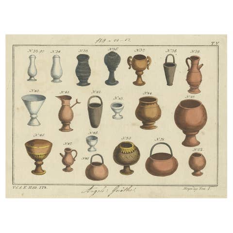 Rare Print of Types of Anglo Saxon Vessels in Silver, Gold and Pottery, 1810