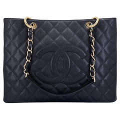 Rare Pristine Chanel 2004 Vintage Black Caviar Grand Shopper Tote Bag GST 68932