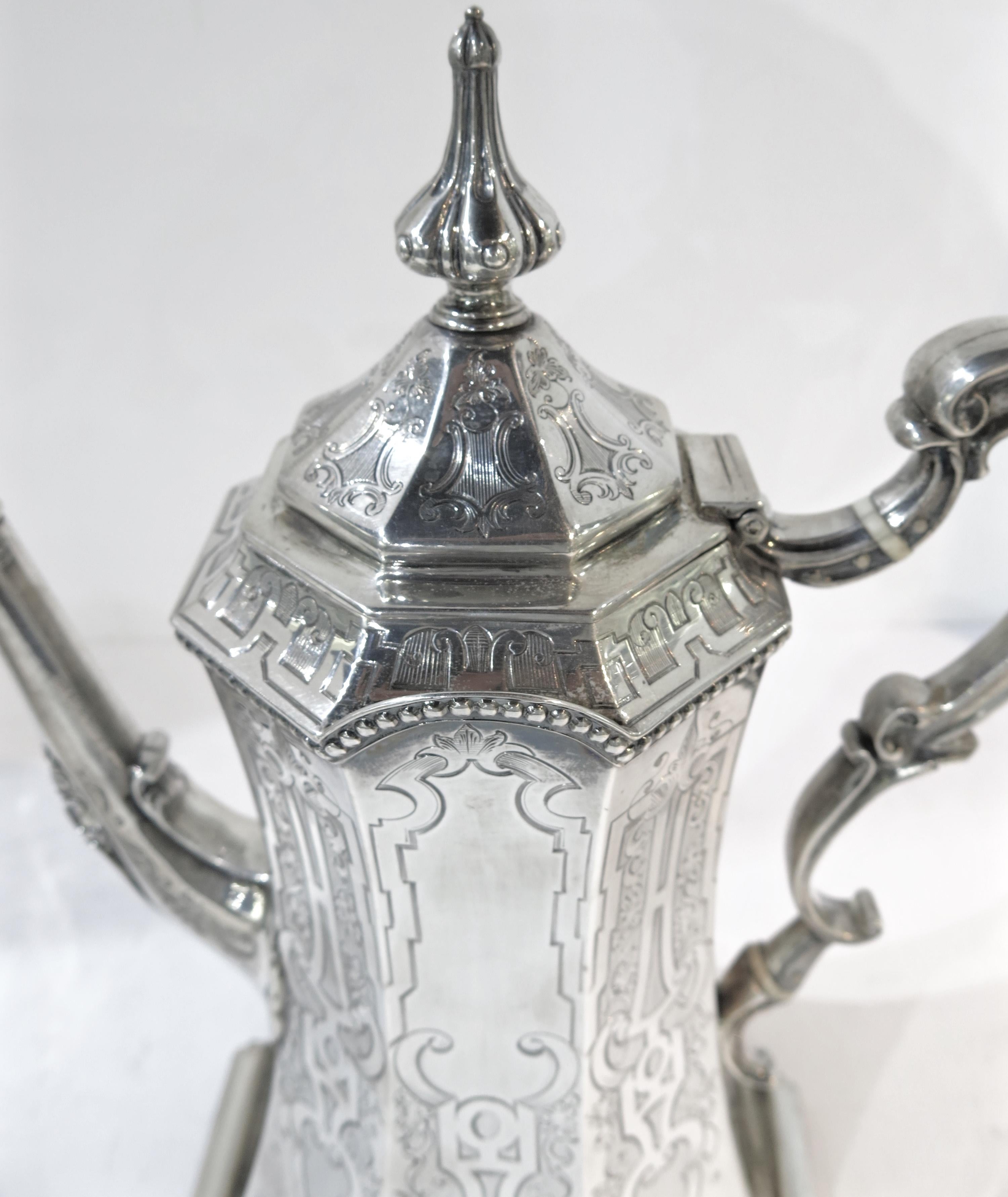 Rare and Pristine Gothic Style Antique Sterling Silver Tea Set, Victorian, 1852 For Sale 3