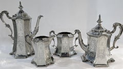 Rare and Pristine Gothic Style Antique Sterling Silver Tea Set, Victorian, 1852