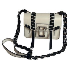 rare Proenza Schouler PS Elliot Clutch Leather White on Black w/ Suede Edges