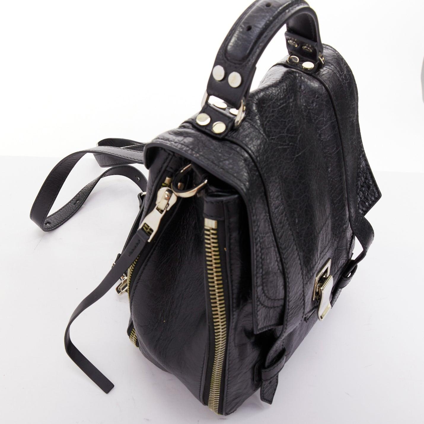 seltener PROENZA SCHOULER PS1 schwarzes strukturiertes Leder silberne Hardware kleiner Rucksack im Angebot 2
