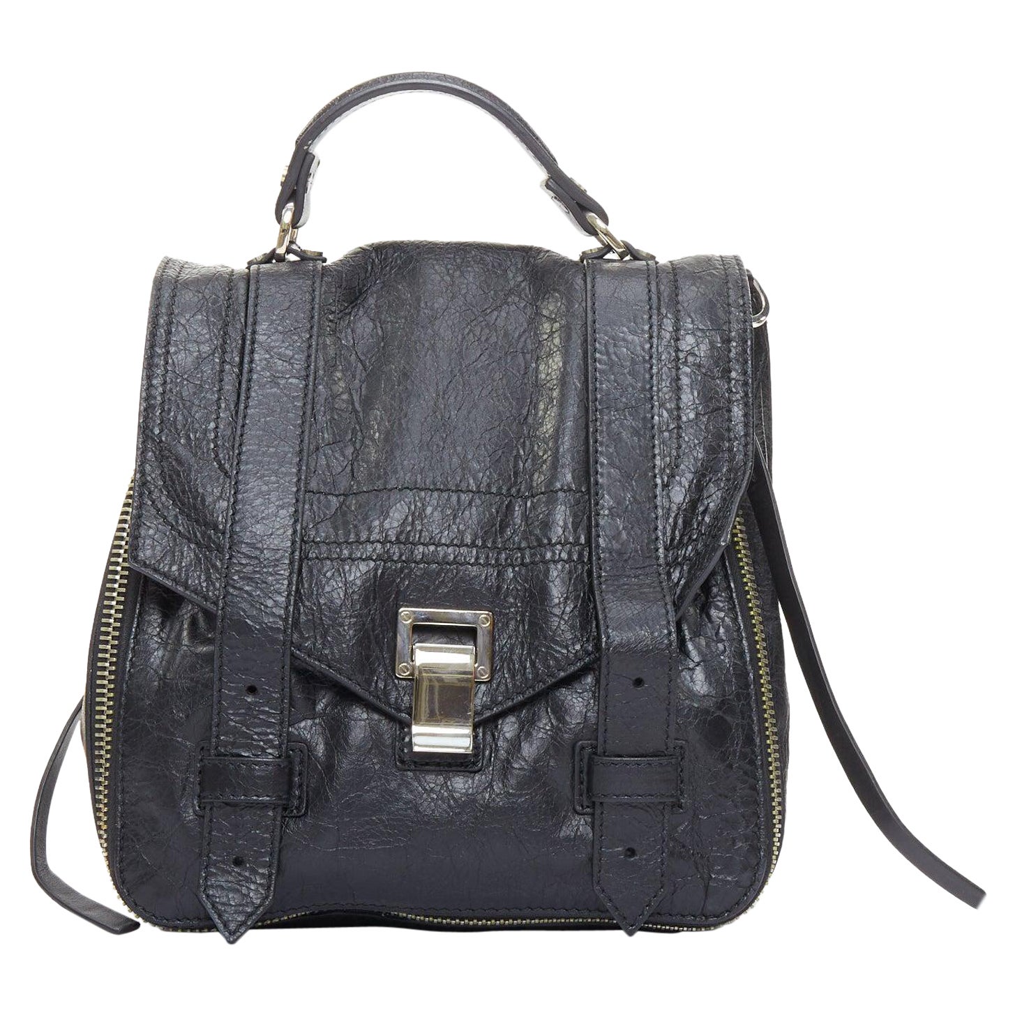 seltener PROENZA SCHOULER PS1 schwarzes strukturiertes Leder silberne Hardware kleiner Rucksack im Angebot