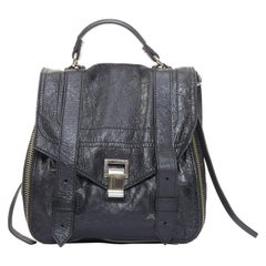 seltener PROENZA SCHOULER PS1 schwarzes strukturiertes Leder silberne Hardware kleiner Rucksack
