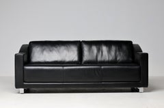 Rare Program 350 Three-Seater Sofa by Rolf Benz — Black Nappa Leather, Germany
