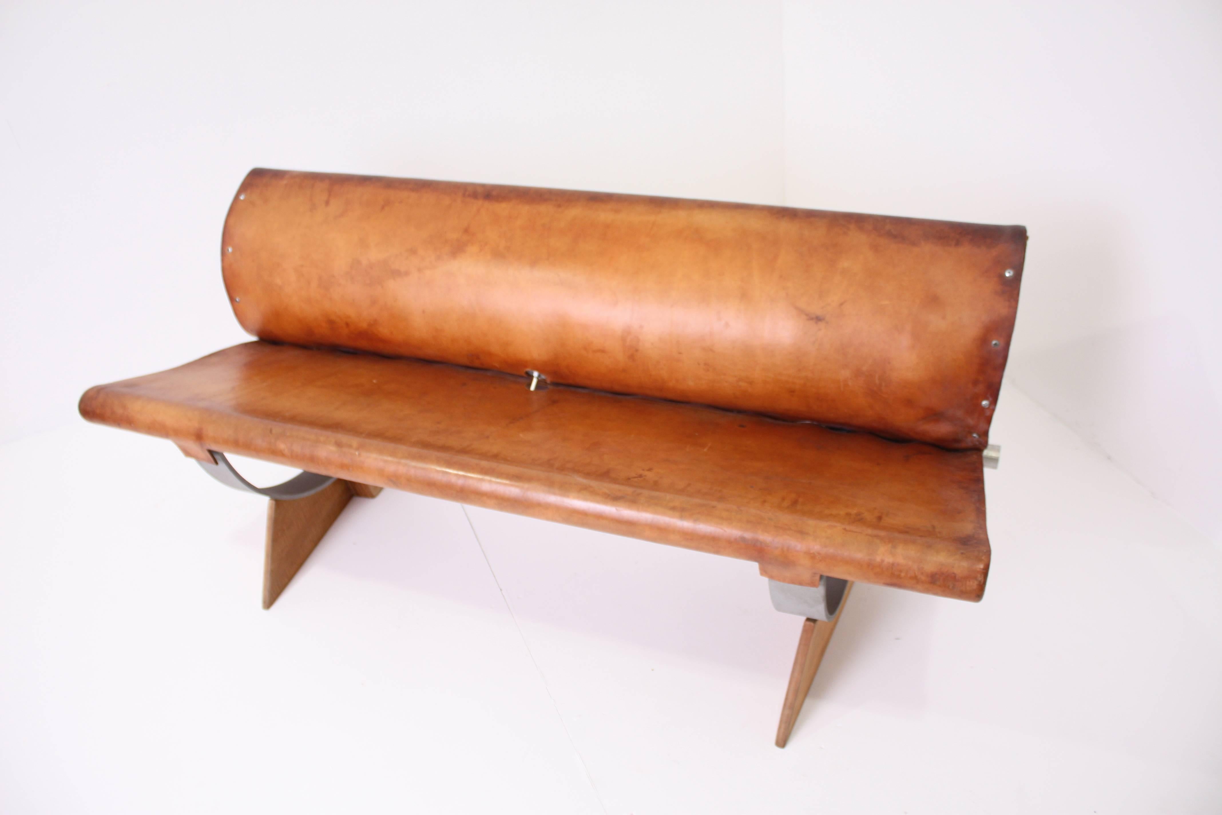 American Rare Leather Bench by Max Gottschalk