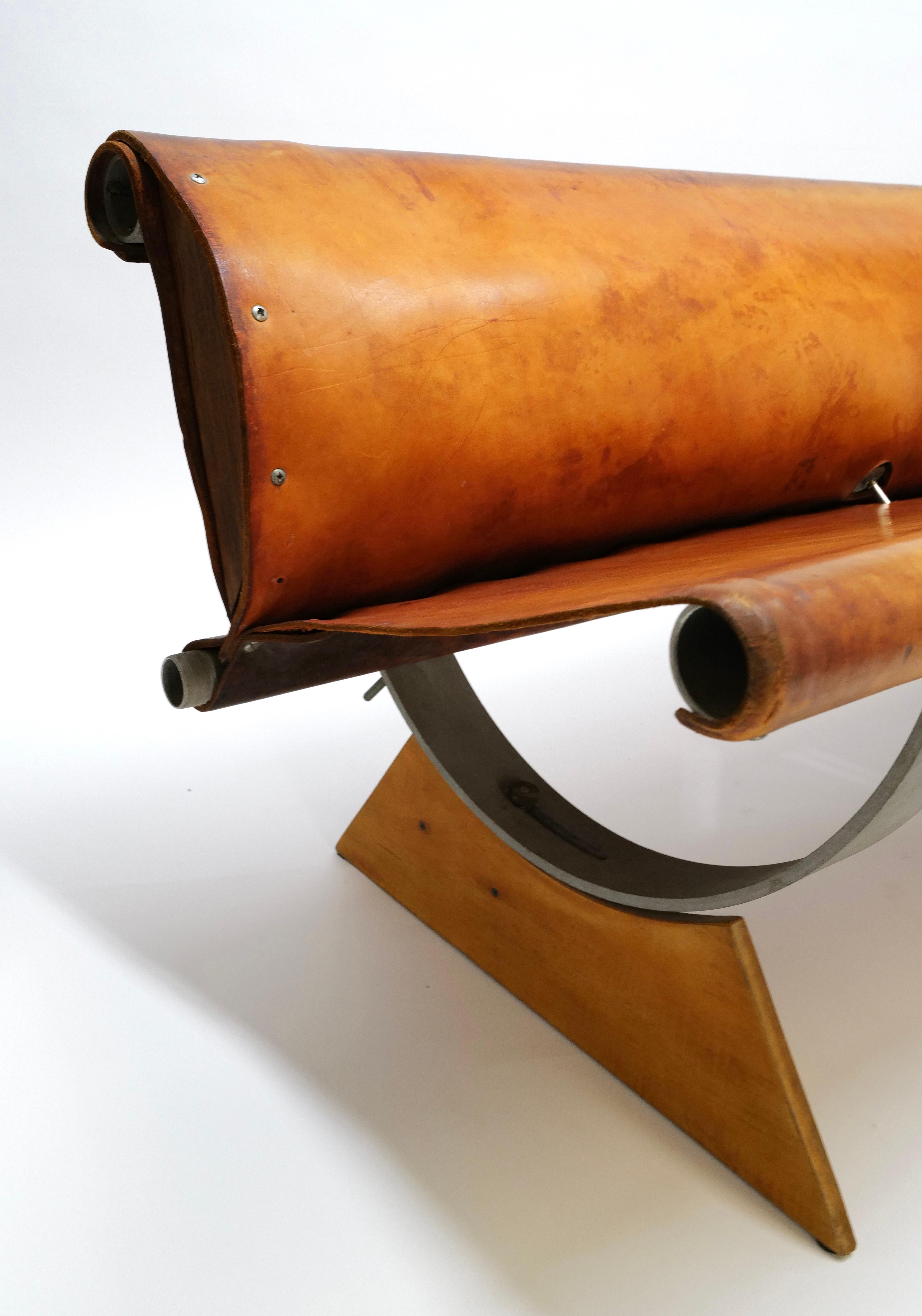 Steel Rare Prototype Leather Bench by Max Gottschalk For Sale