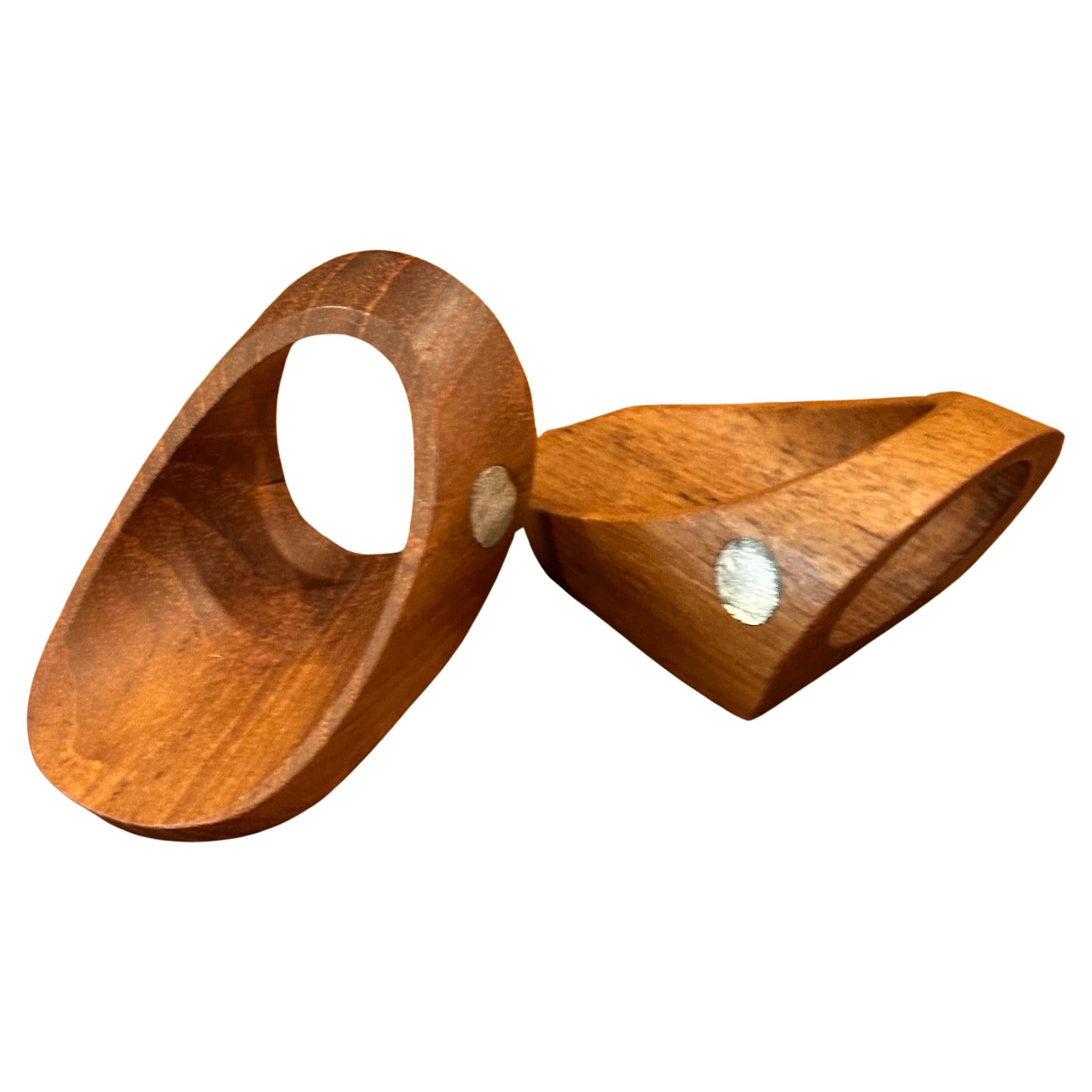 Rare Prototype Set of Two Teak Danish Modern Napkin Rings by J. Kjaersulf For Sale 9