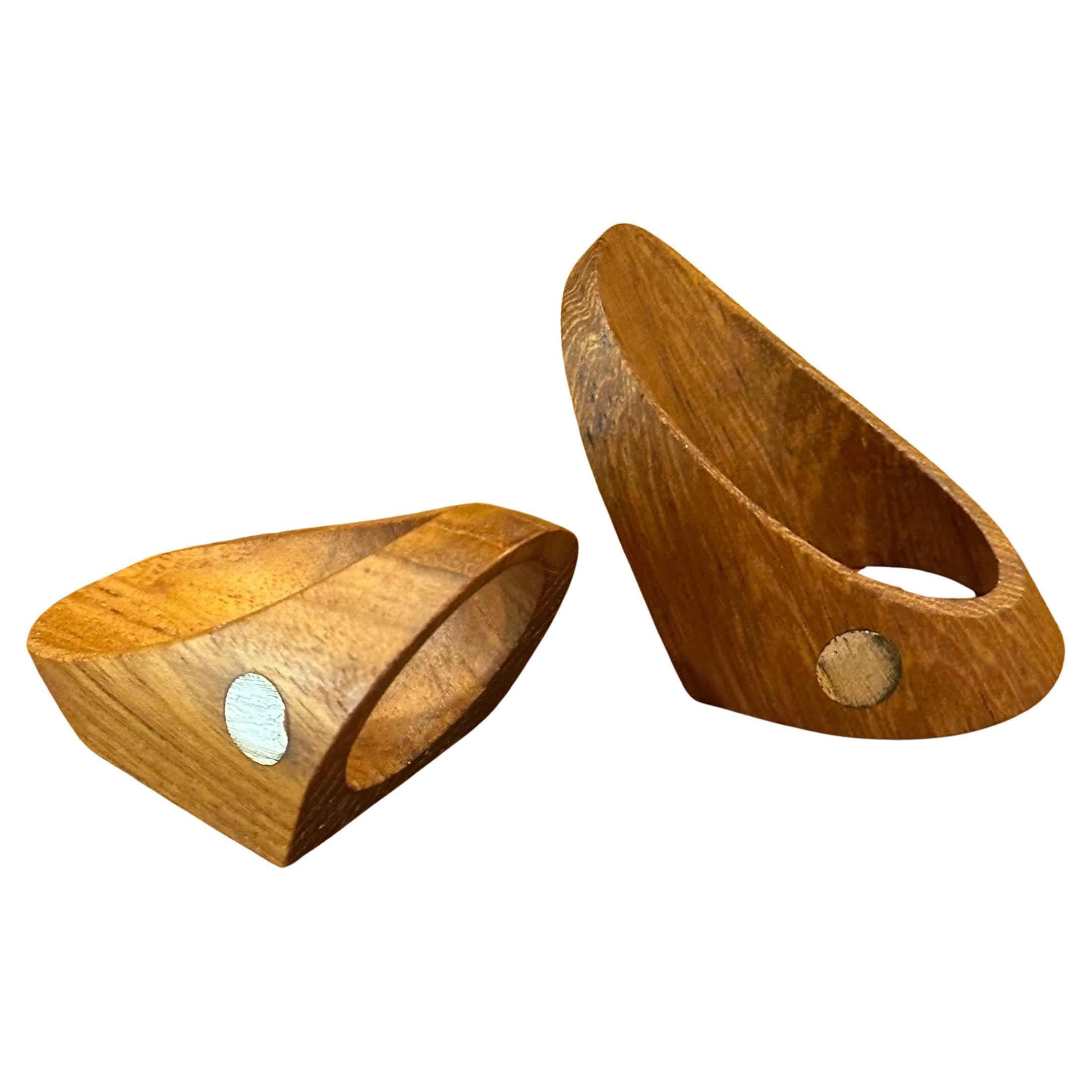 Scandinavian Modern Rare Prototype Set of Two Teak Danish Modern Napkin Rings by J. Kjaersulf For Sale