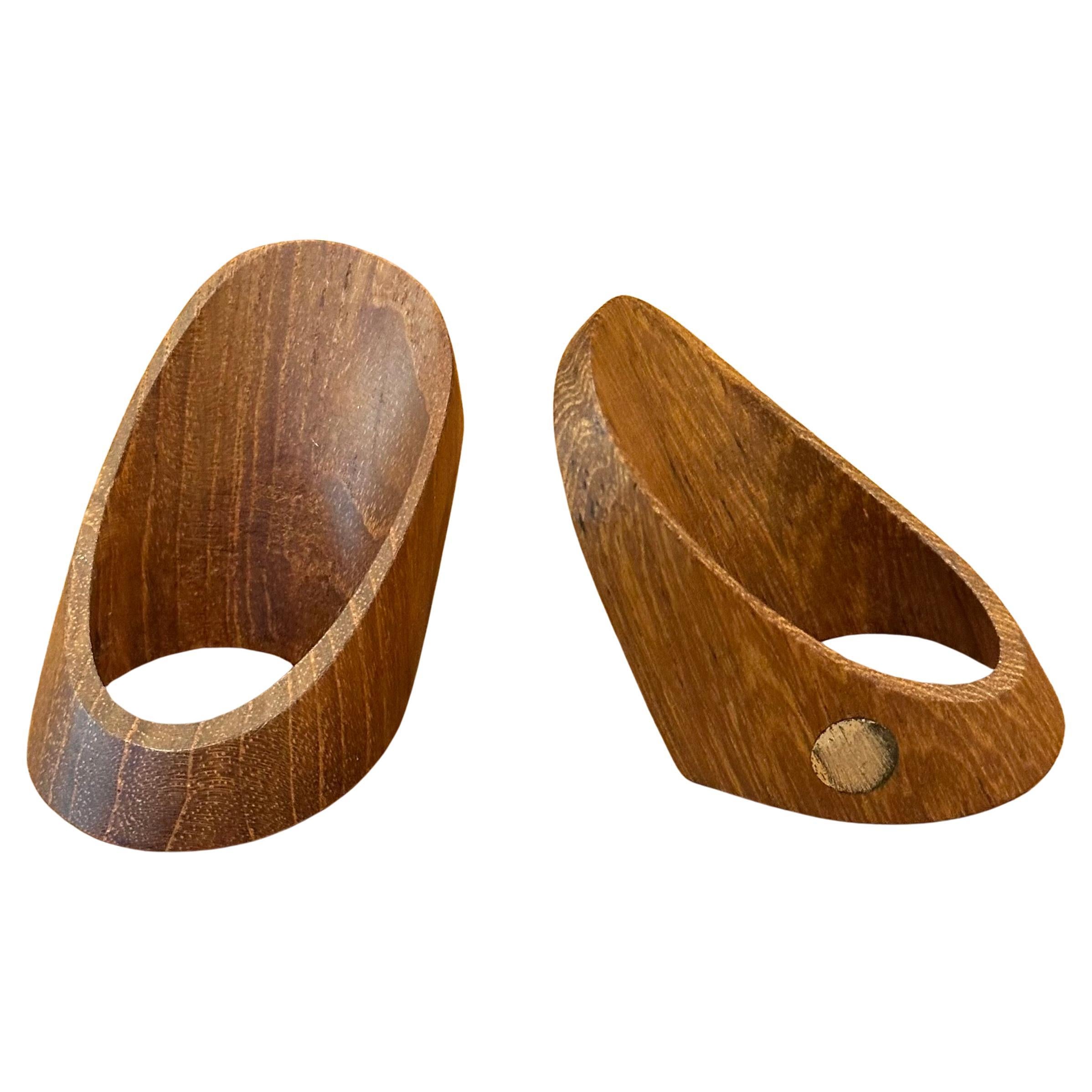 Rare Prototype Set of Two Teak Danish Modern Napkin Rings by J. Kjaersulf In Good Condition For Sale In San Diego, CA