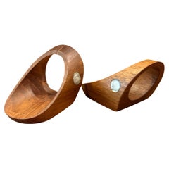 Rare Prototype Set of Two Teak Danish Modern Napkin Rings by J. Kjaersulf