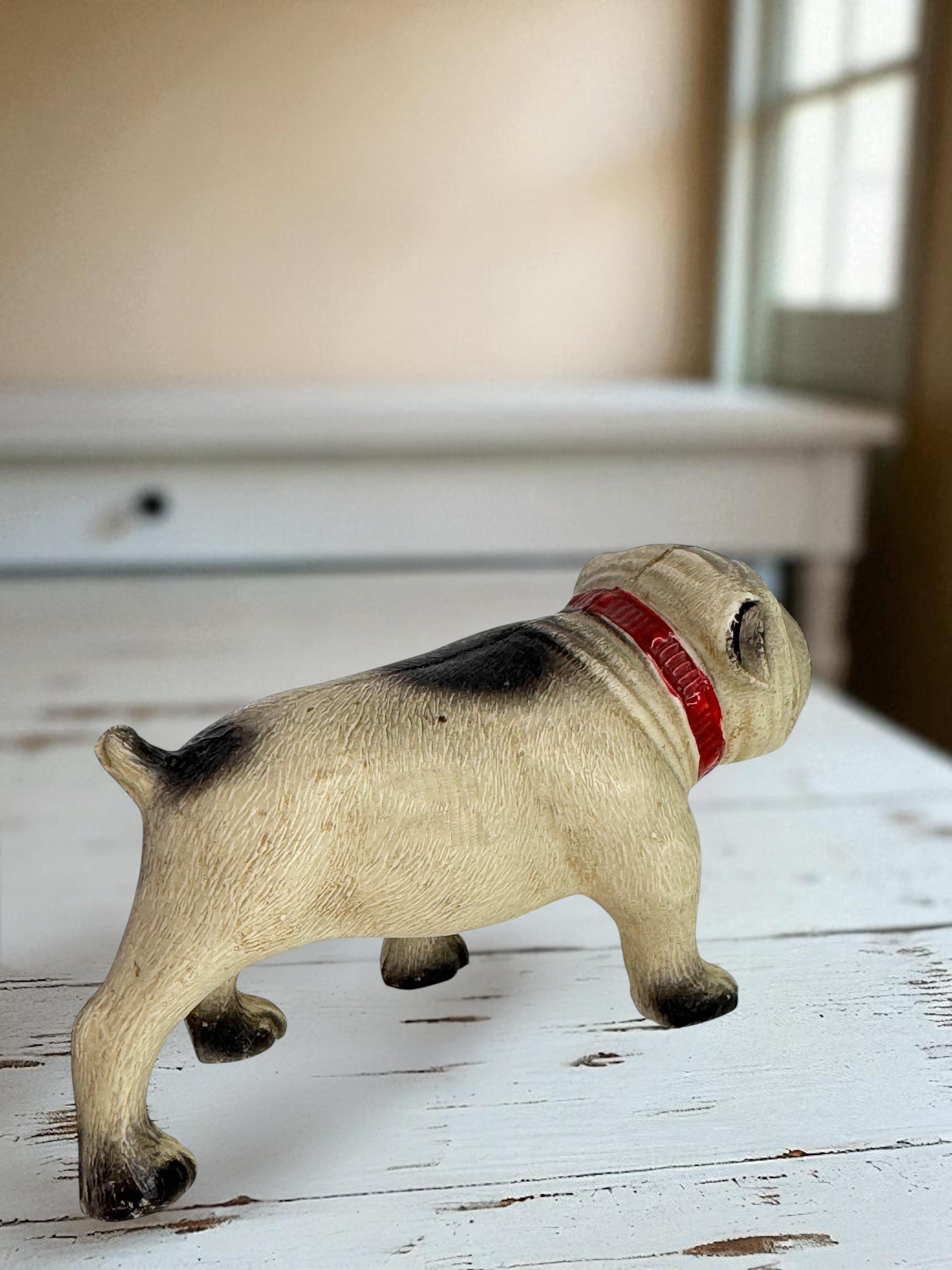 Fil de fer Rare Carlin Bouledogue Chien Figurine en Celluloïd vintage, France années 1920 en vente