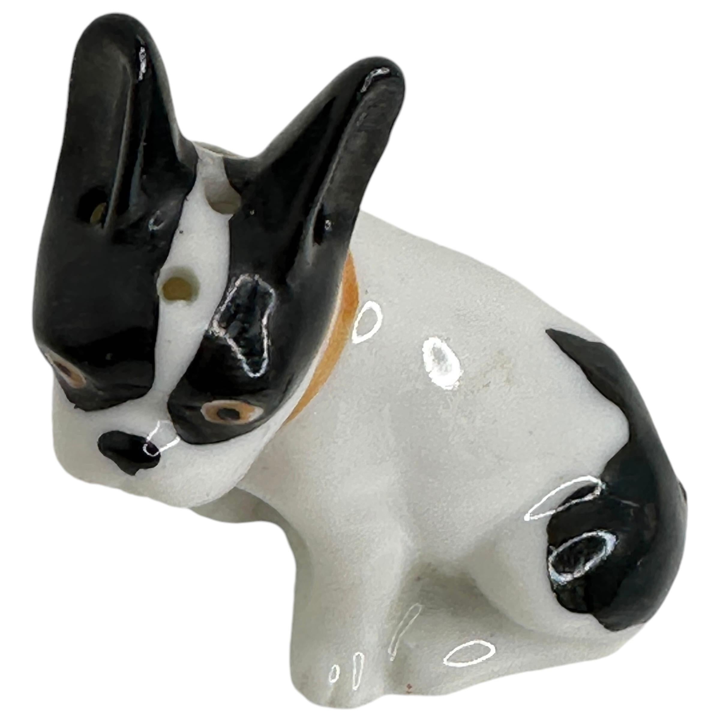 Raro Pug Bulldog Francés Perro Figural Salero Pimentero Antique German 1910s en venta 3