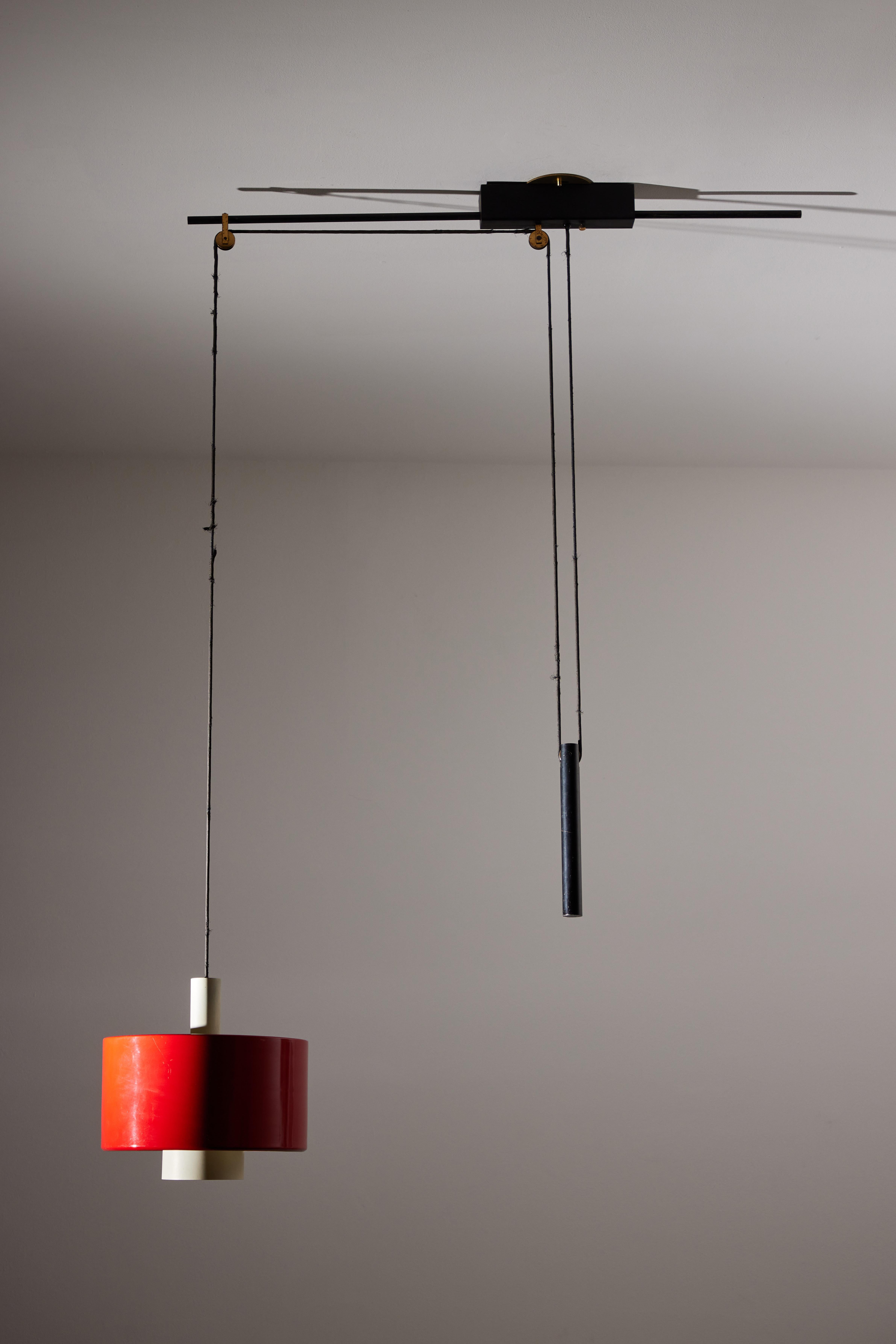 Mid-20th Century Rare Pulley Suspension Light by Gaetano Sciolari for Stilnovo For Sale