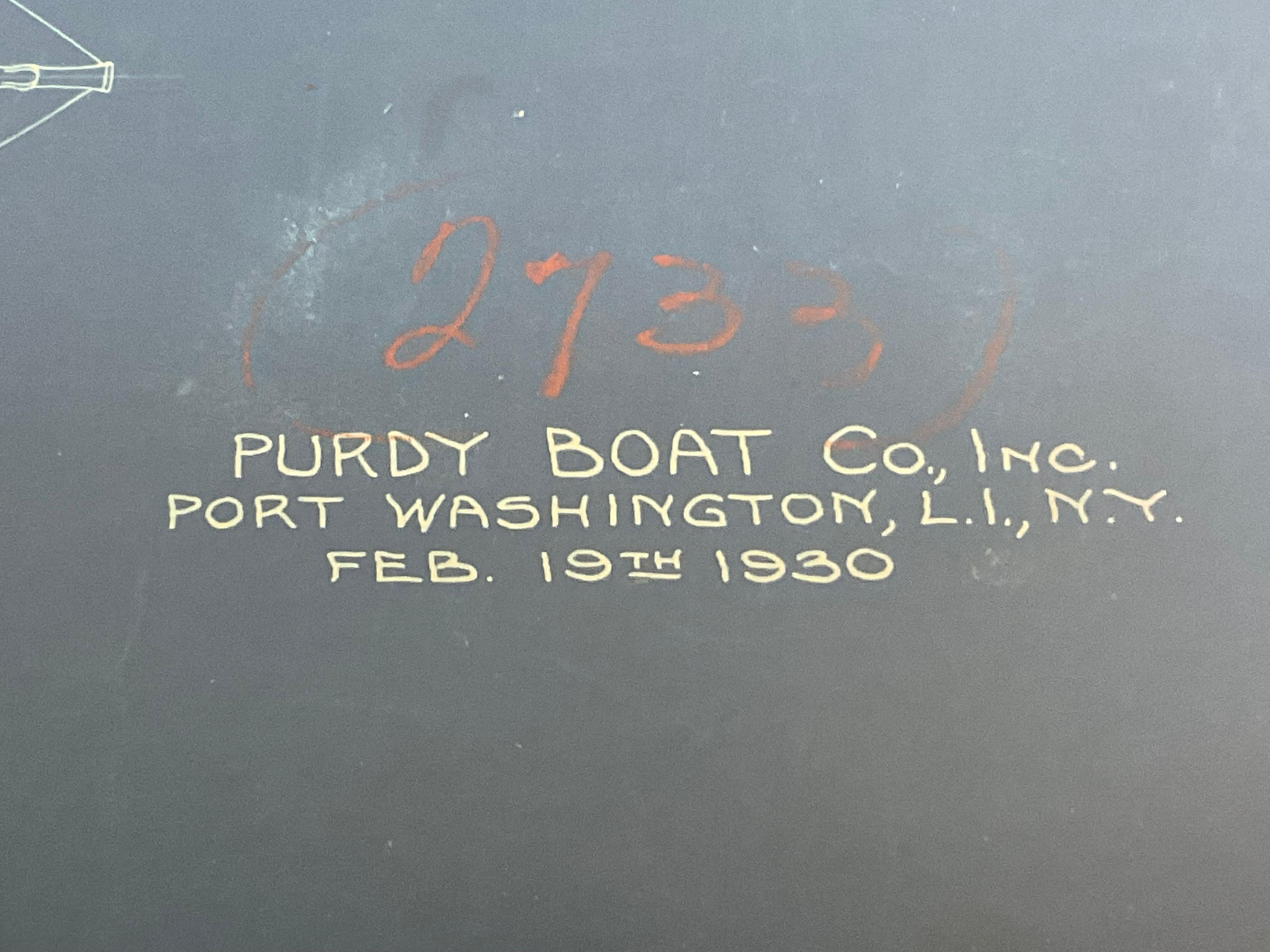 North American Rare Purdy Boat Company Blueprint for a Speedboat For Sale