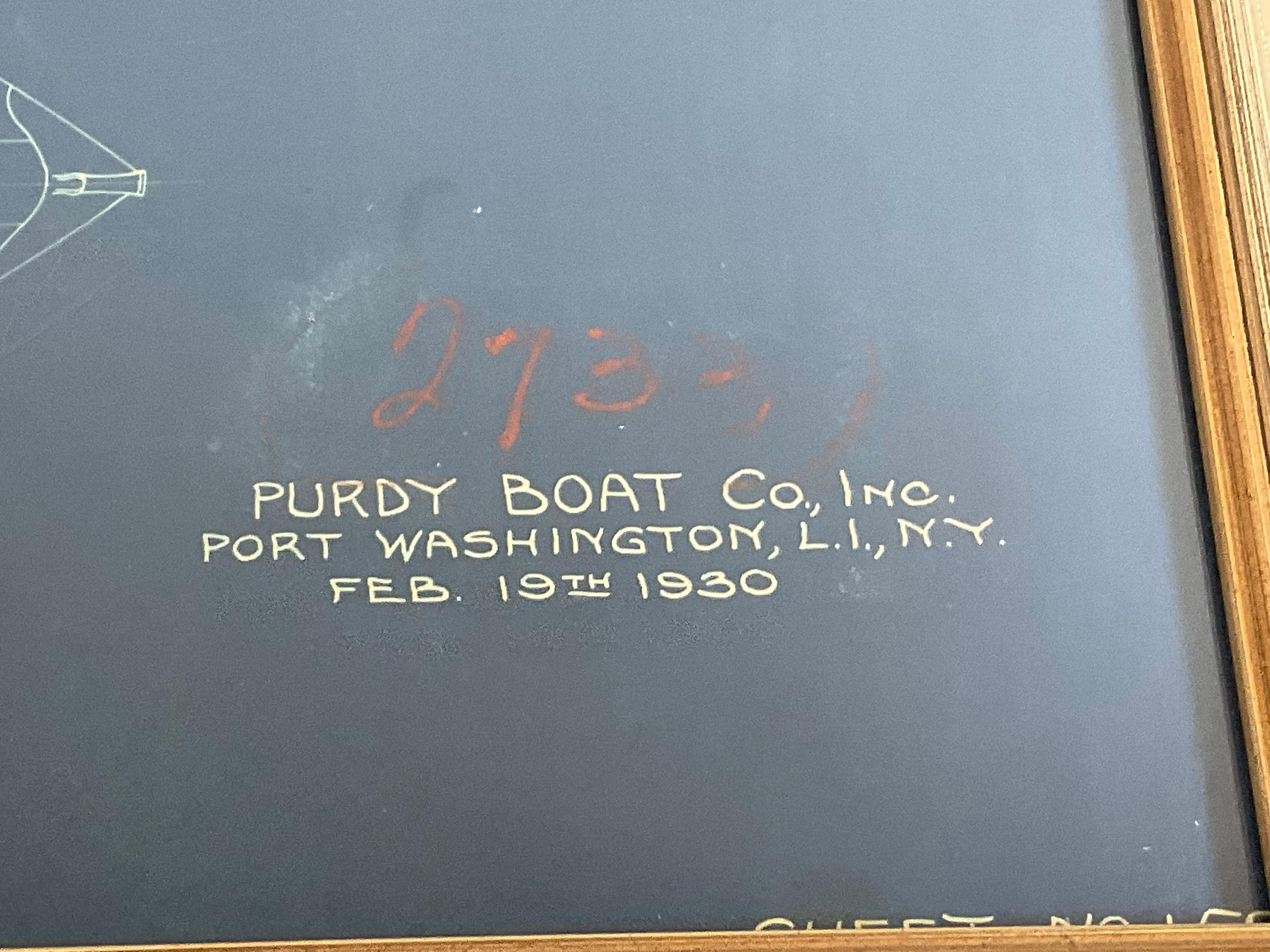 Paper Rare Purdy Boat Company Blueprint for a Speedboat For Sale