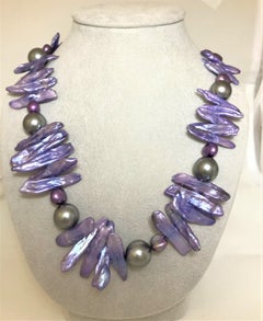 Rare Purple Dyed Stick and Round Pearl Necklace