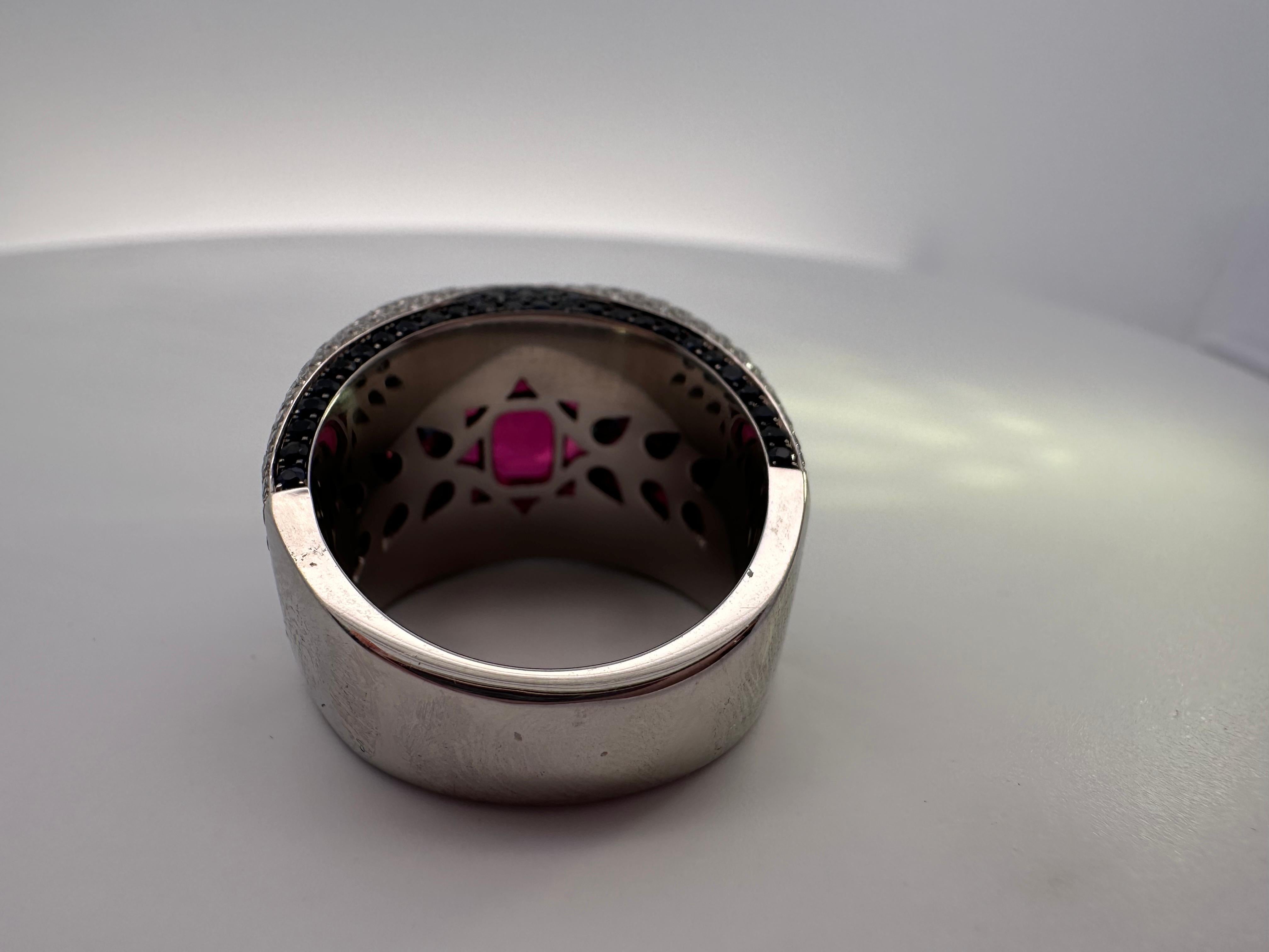 Princess Cut RARE purple GARNET ring 18KT white gold Diamond Sapphire cocktail ring For Sale