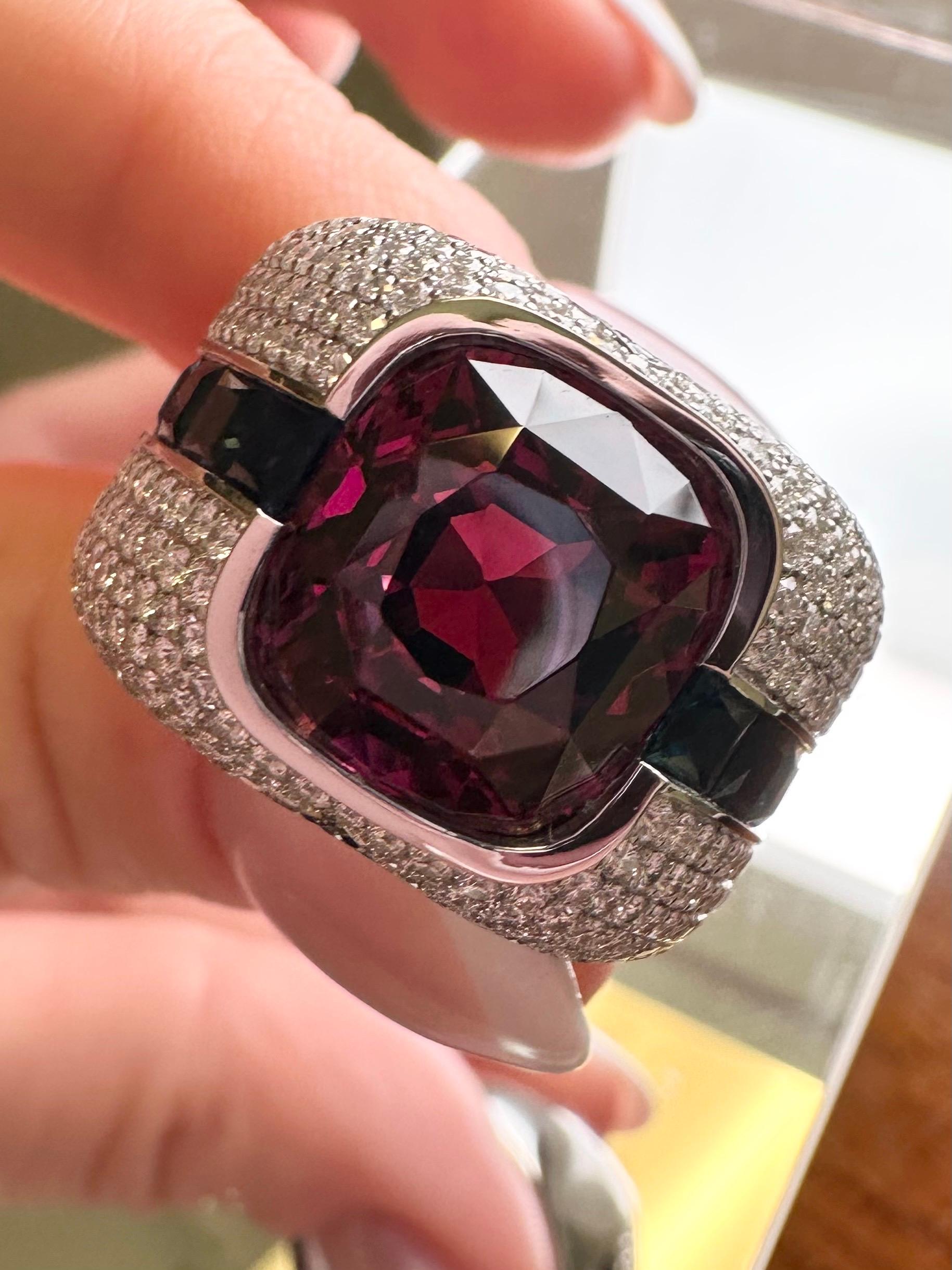 RARE purple GARNET ring 18KT white gold Diamond Sapphire cocktail ring For Sale 1