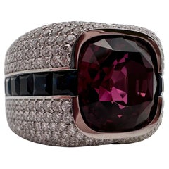 RARO anillo GARNET púrpura 18KT oro blanco Diamante Zafiro anillo de cóctel