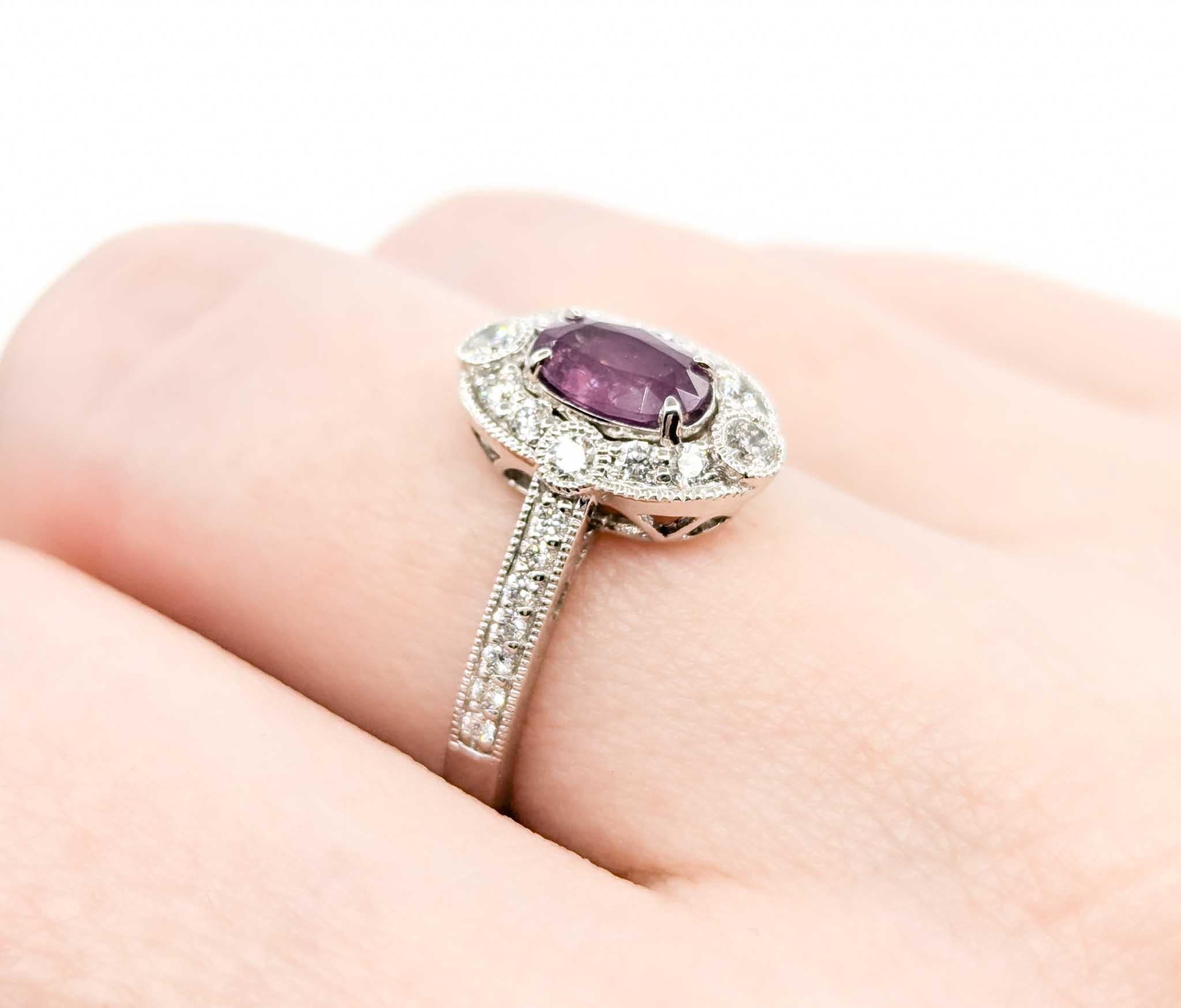 Rare Purple Unheated Kashmir Sapphire Ring in Platinum

This exquisite ring is crafted in platinum and features a 0.75ct GIA unheated Kashmir sapphire centerpiece, renowned for its rich, velvety purple hue and rarity. Kashmir sapphires, discovered