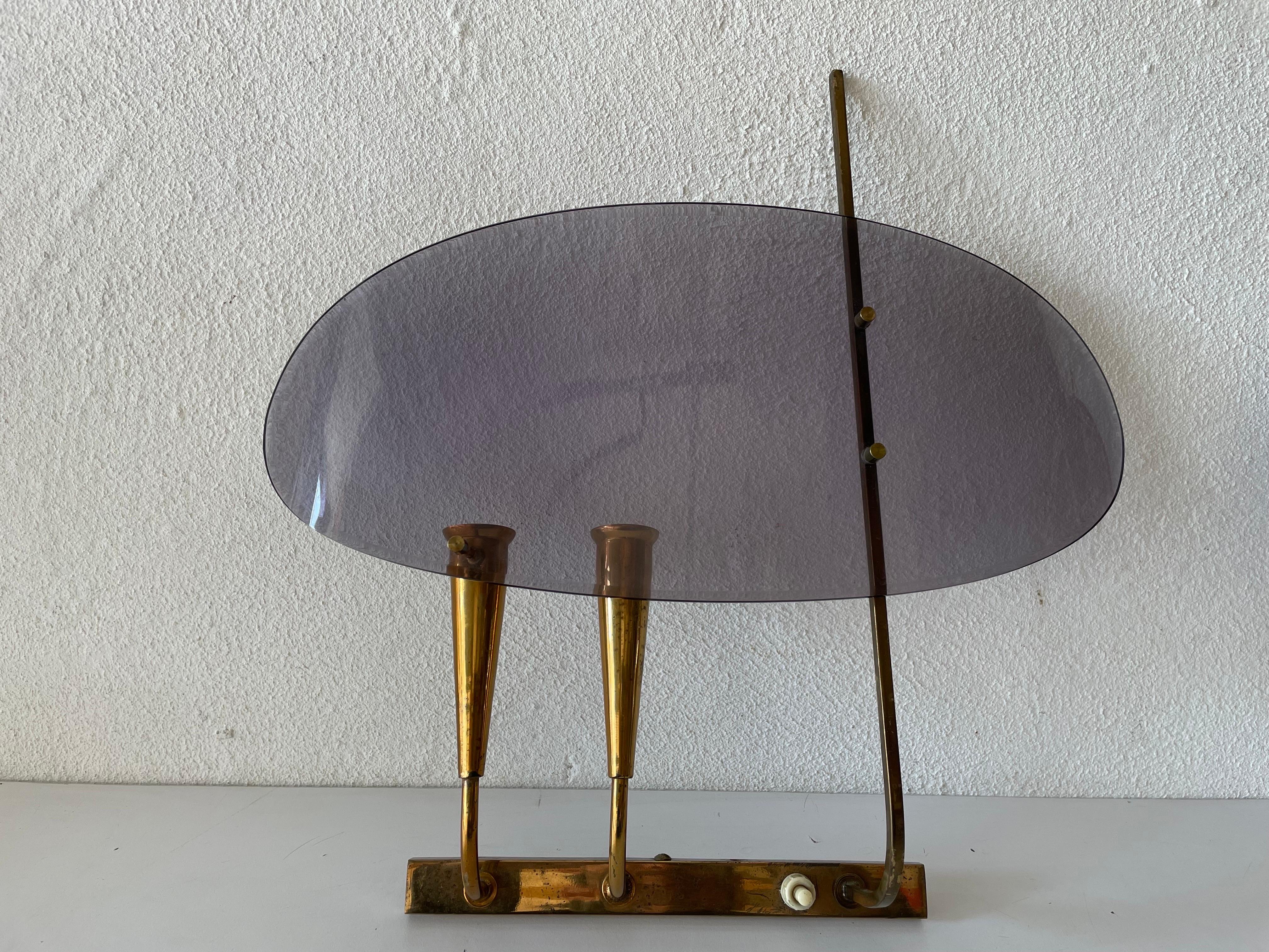 Mid-Century Modern Rare Purple Lucite and Brass Pair of Sconces by Stilux Milano, 1950s, Italy For Sale