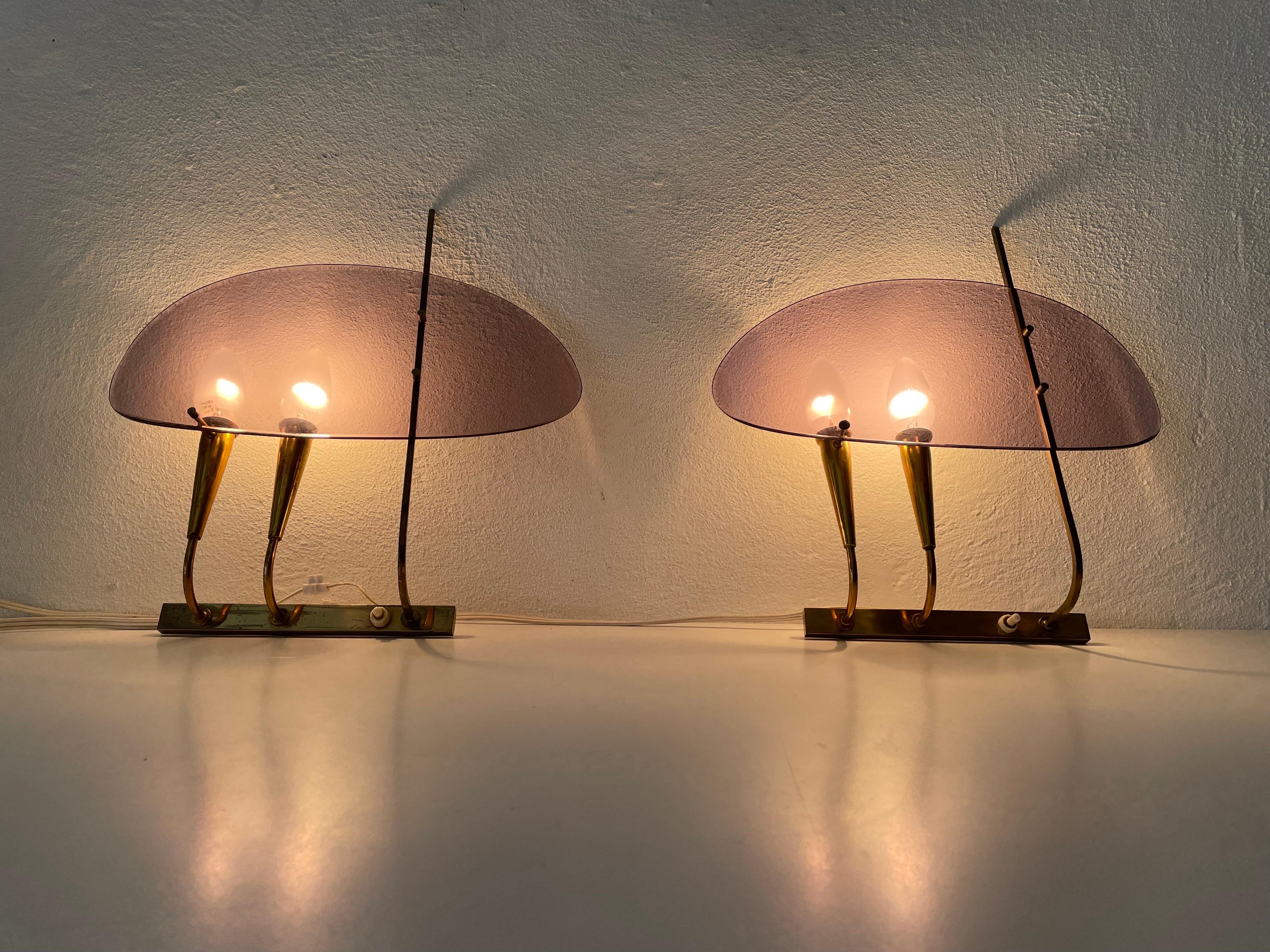Rare Purple Lucite and Brass Pair of Sconces by Stilux Milano, 1950s, Italy For Sale 3