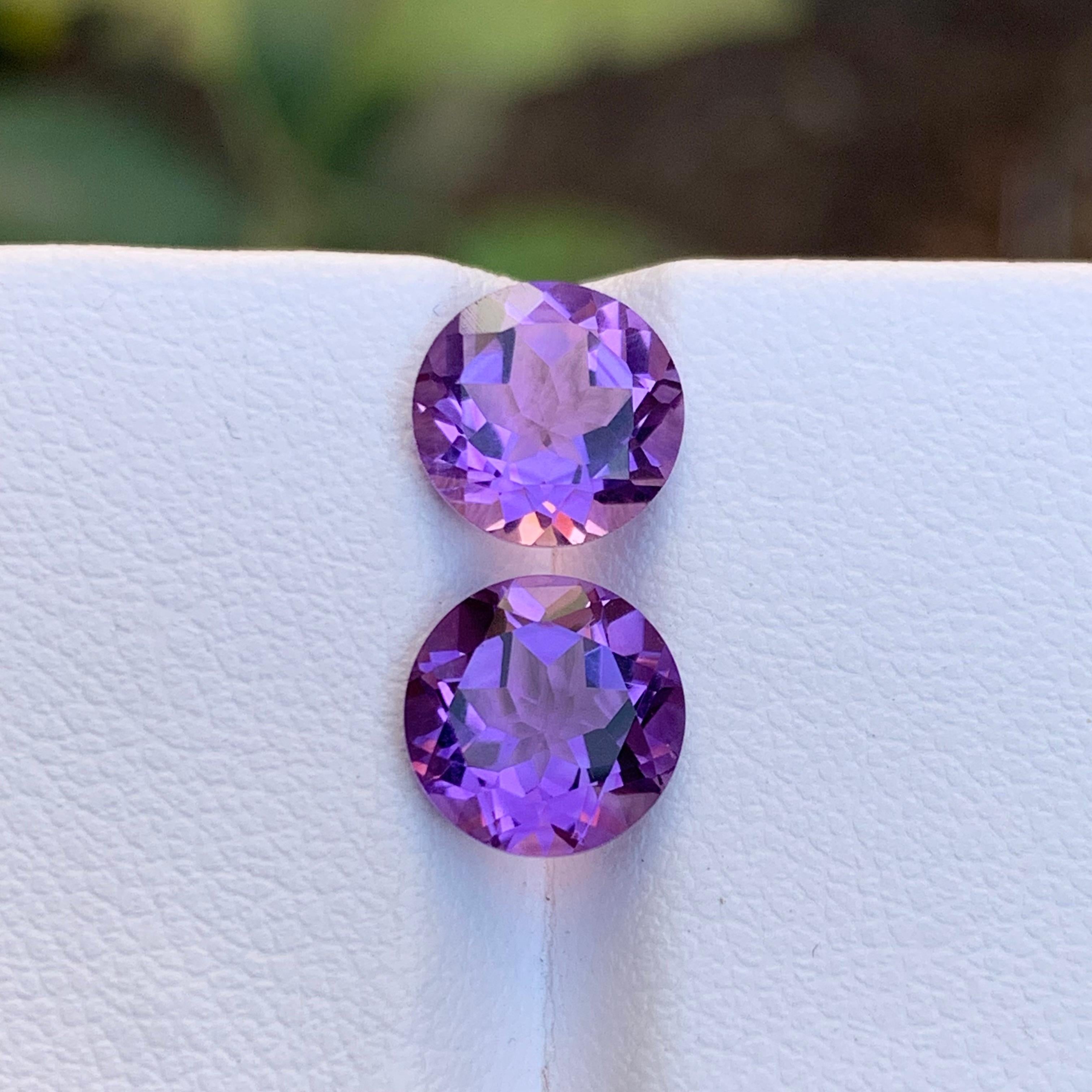 Rare Purple Natural Amethyst Gemstones Pair 3.45 Ct Round Brilliant for Earrings en vente 4