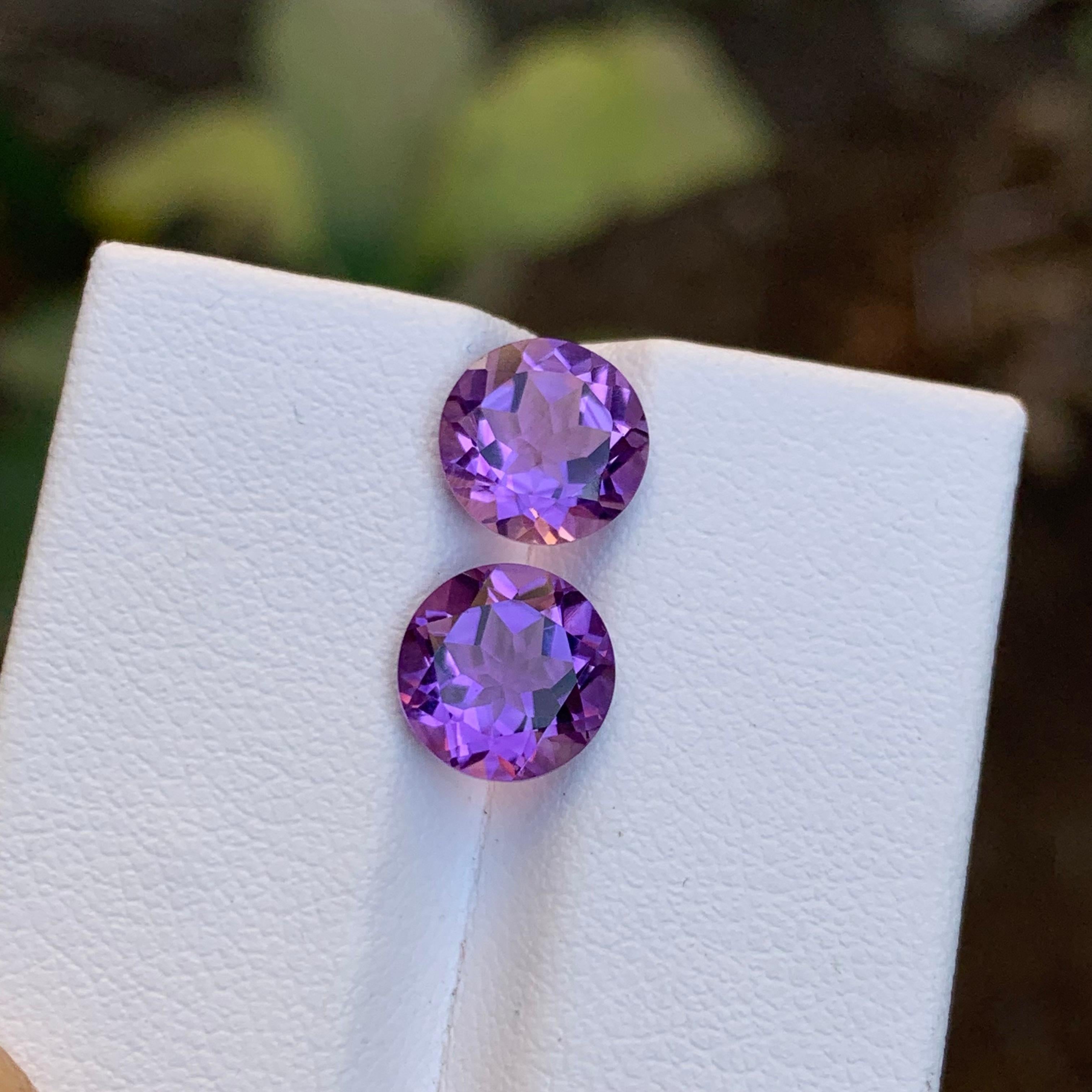 Rare Purple Natural Amethyst Gemstones Pair 3.45 Ct Round Brilliant for Earrings en vente 5