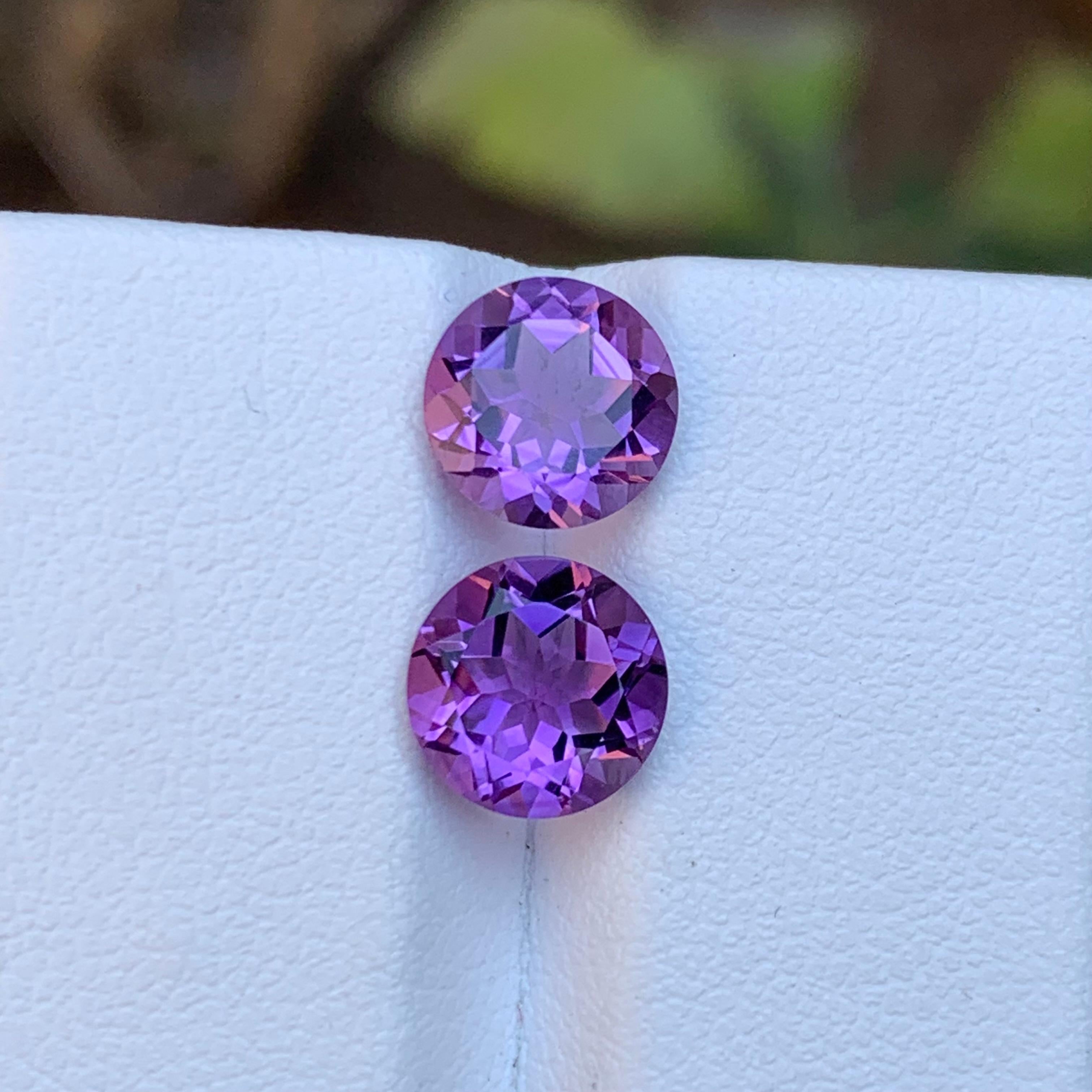 Rare Purple Natural Amethyst Gemstones Pair 3.45 Ct Round Brilliant for Earrings en vente 6