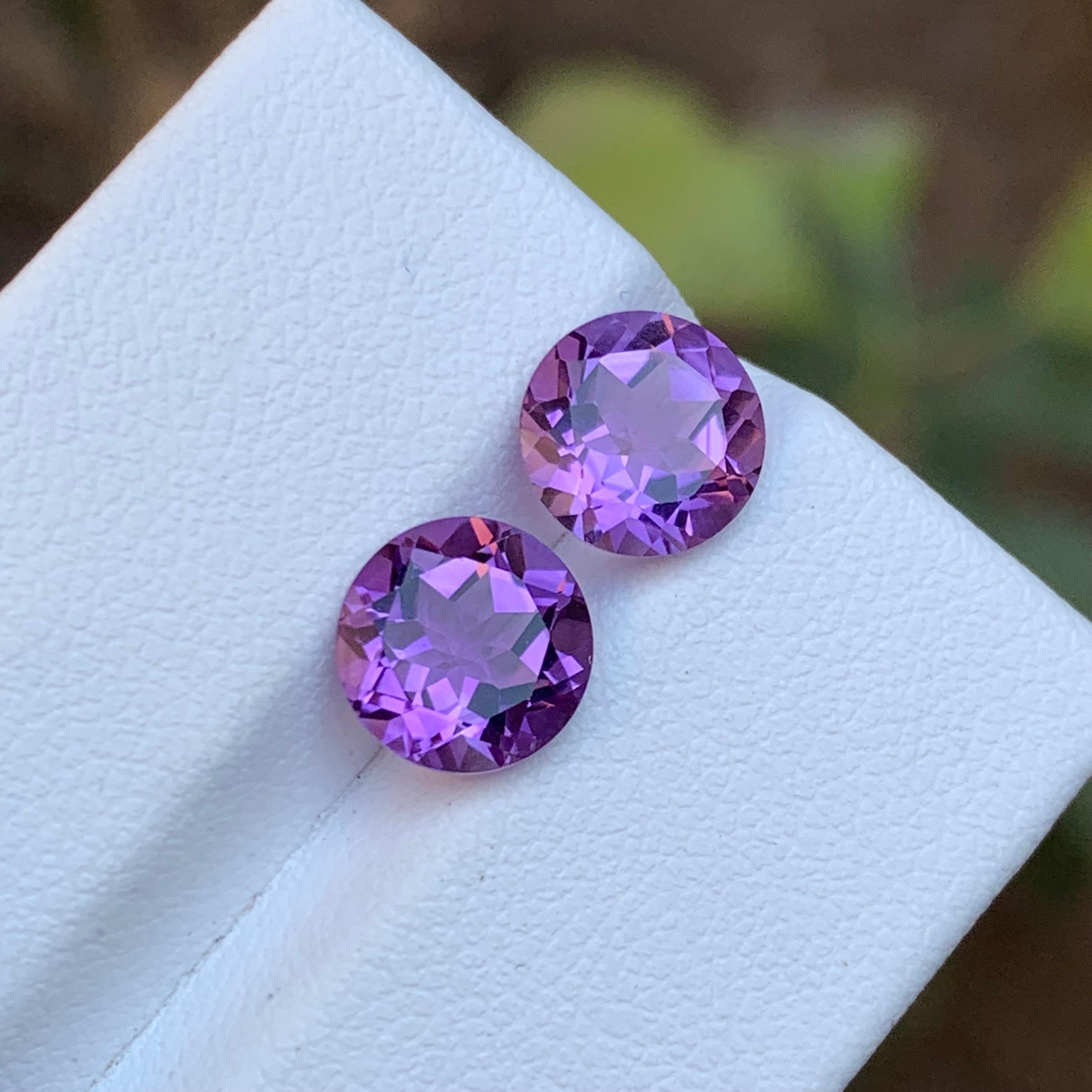 Contemporain Rare Purple Natural Amethyst Gemstones Pair 3.45 Ct Round Brilliant for Earrings en vente